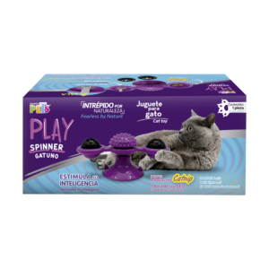 Juguete para gato spinner gatuno con catnip para gato de la línea Play de Fancy Pets está diseñado para estimular el instinto cazador de tu gato, con elementos que llamarán su atención como el movimiento y las luces del spinner. Promueve la salud dental.